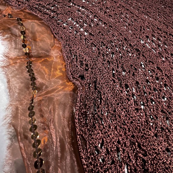 ✨NWT Cache Shawl Poncho Bronze/Brown Crochet Sequins OS✨ - Picture 10 of 10